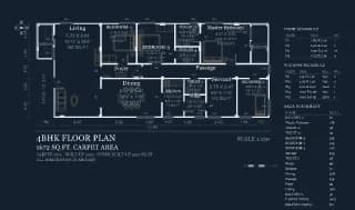 4BHK floor plan, 1670 sq ft carpet area