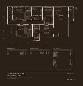 4BHK floor plan, 1341 sq ft carpet area