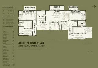 4BHK floor plan, 2910 sq ft carpet area
