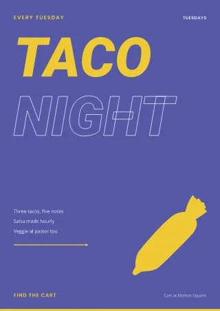 Taco Stand A3 Poster — Bold Type with Daikon Radish Art